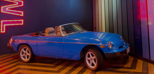 Blue vintage convertible car